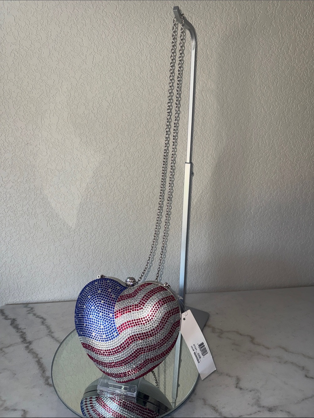 Rhinestone American Flag Heart Clutch Crossbody USA Patriotic Crystal Bag-NWT🇺🇸✨ - Picture 4 of 6